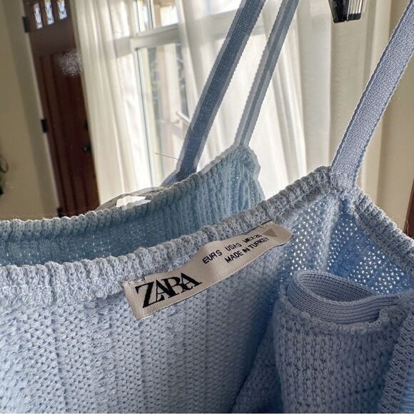 ZARA Cable Weave Bodycon Knit Mini Dress Square Neck in Light Blue Women's Small - Picture 5 of 6